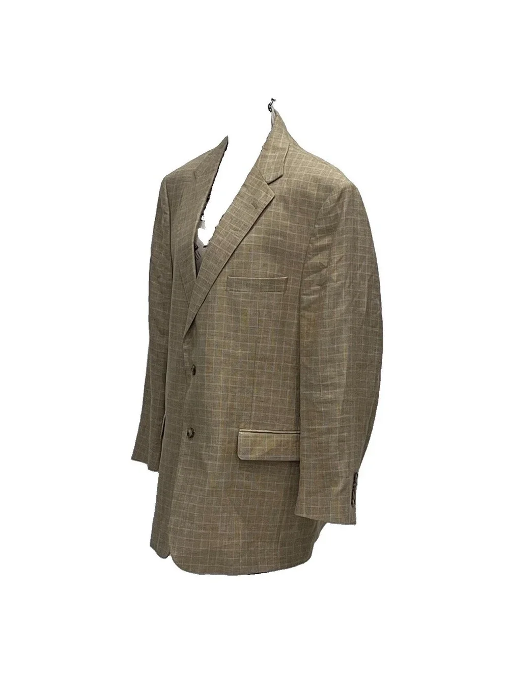Jos. A. Bank 44R Linen Cotton Blazer Taupe Windowpane Sport Coat Men’s Summer
